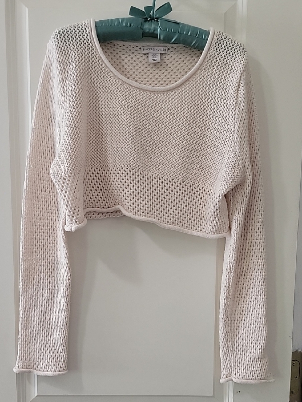 Sincerely Jules Cream Open-Knit Cropped Sweater